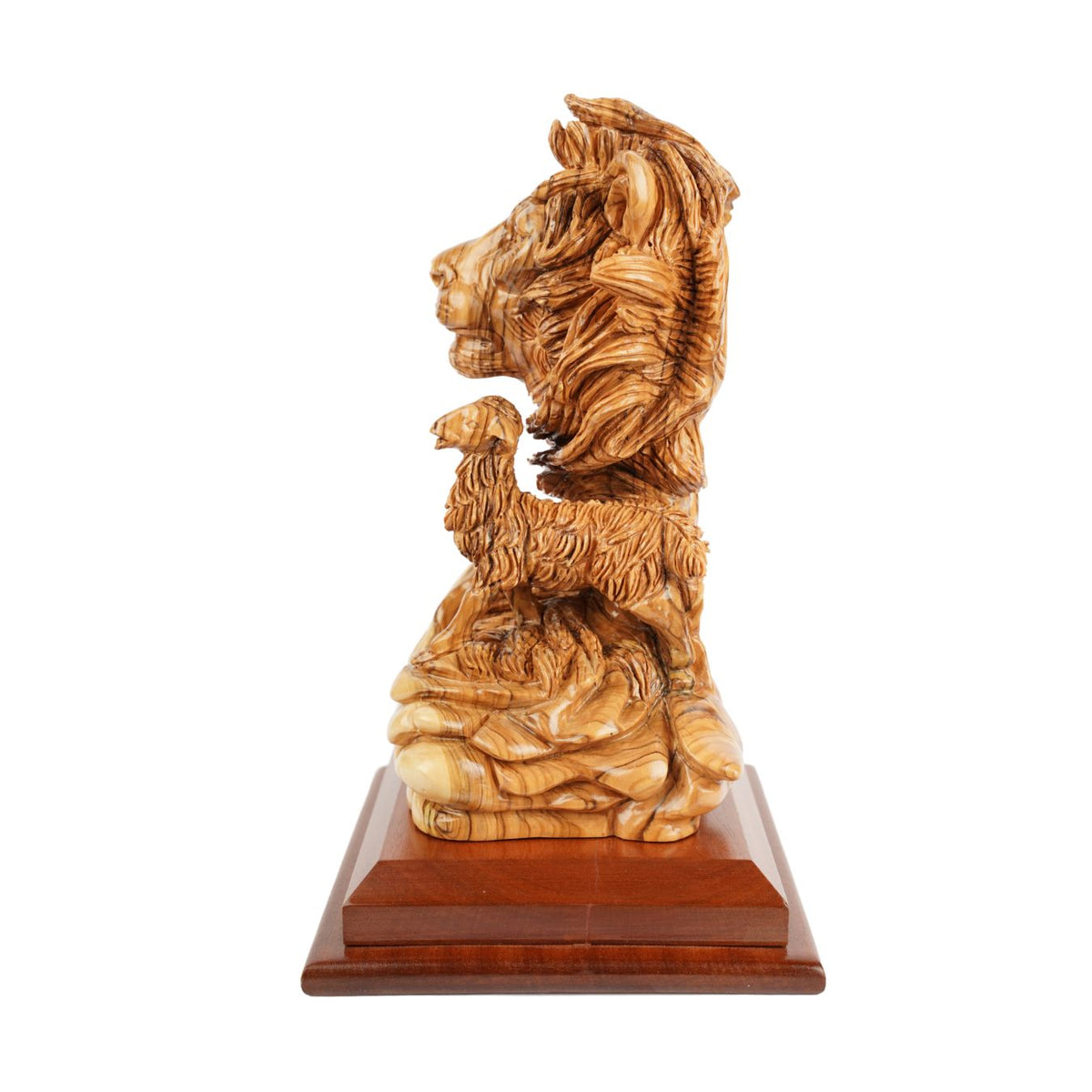 Hand-carved sculpture "Lion and Lamb" – symbol of peace, made of olive wood (30 cm)-1