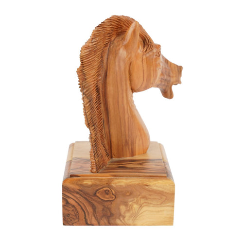 Handgeschnitzter Pferdekopf aus Olivenholz (klein) – Exklusive Holzskulptur aus Bethlehem (16 cm)-1