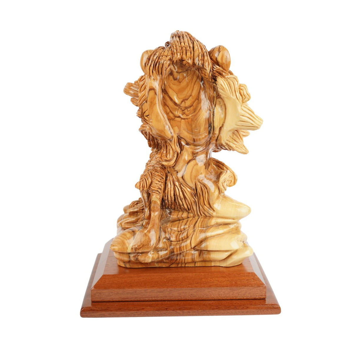 Hand-carved sculpture "Lion and Lamb" – symbol of peace, made of olive wood (30 cm)-2