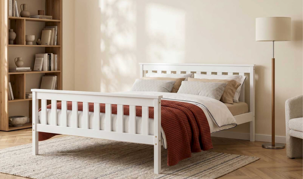 Letto Matrimoniale ALION 160x200 cm in Legno di Pino Massiccio – Bianco