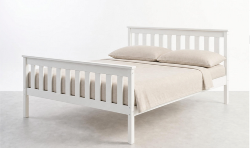 Letto Matrimoniale ALION 160x200 cm in Legno di Pino Massiccio – Bianco
