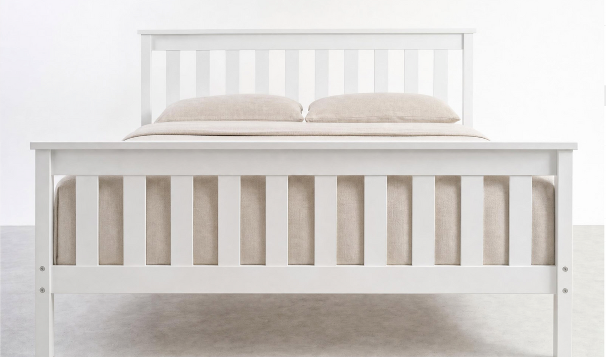 Letto Matrimoniale ALION 160x200 cm in Legno di Pino Massiccio – Bianco
