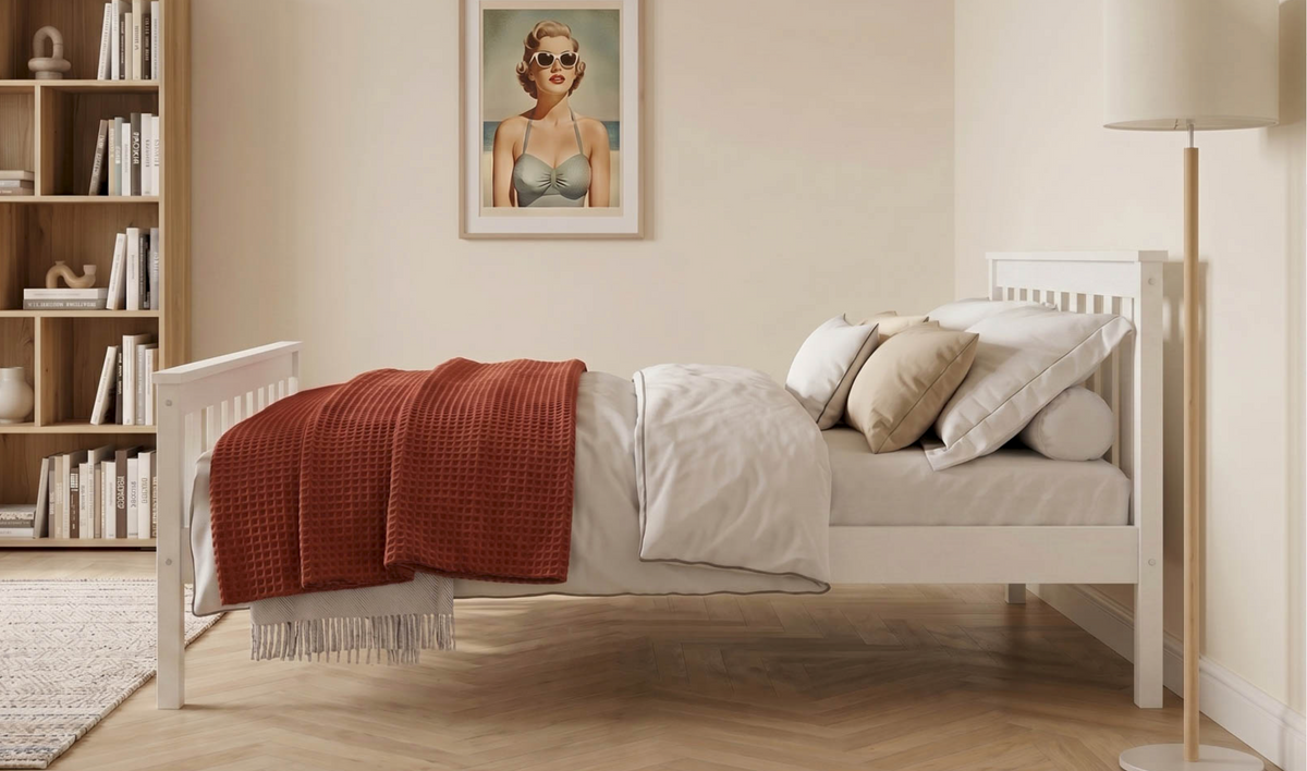 Letto Matrimoniale ALION 160x200 cm in Legno di Pino Massiccio – Bianco